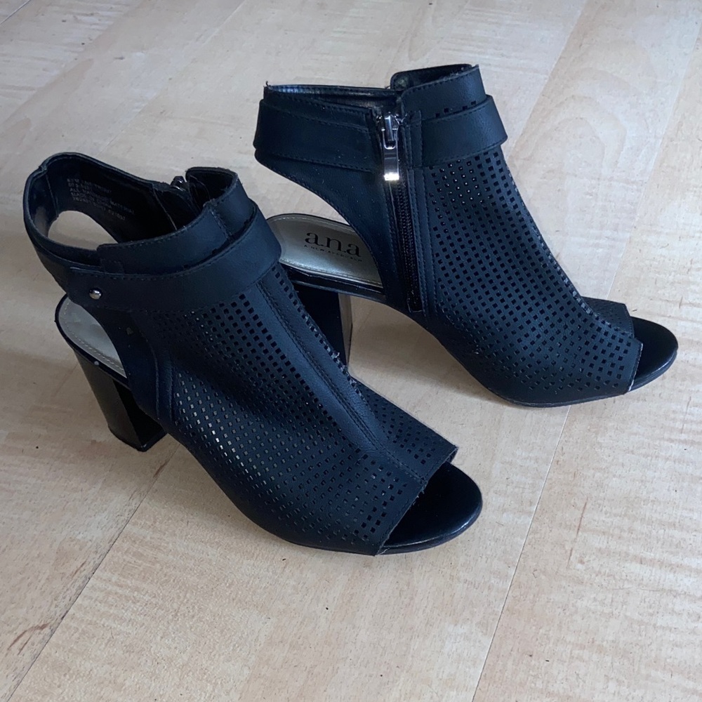 a.n.a Black Perforated Heeled Sandals